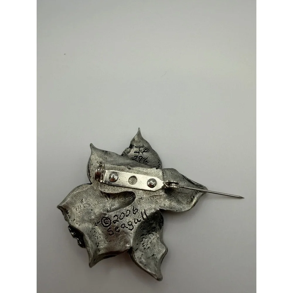 Seagull 2006 Pewter Daffodil‎ Flower Brooch Pin Statement Vintage Floral